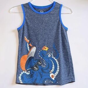🌊 Boys Octopus Graphic Tank Top Blue Summer Beach Skate Cool Kids Shirt Size M 8